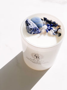 Sodalite and Blue Quartz Crystal Candle