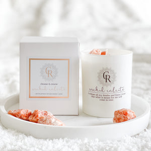 Orchid Calcite & Carnelian Crystal Candle